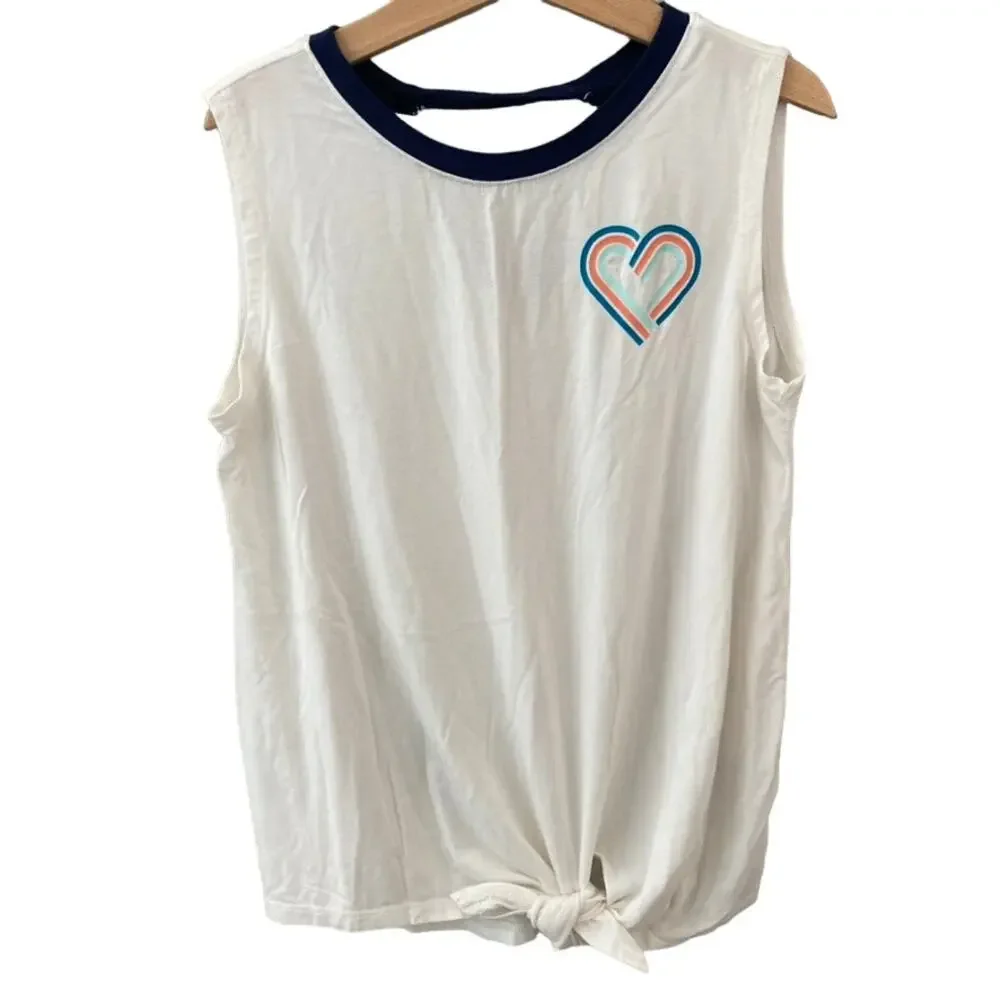 Old Navy Sleeveless Tie Front Heart Tee - White - Medium 8